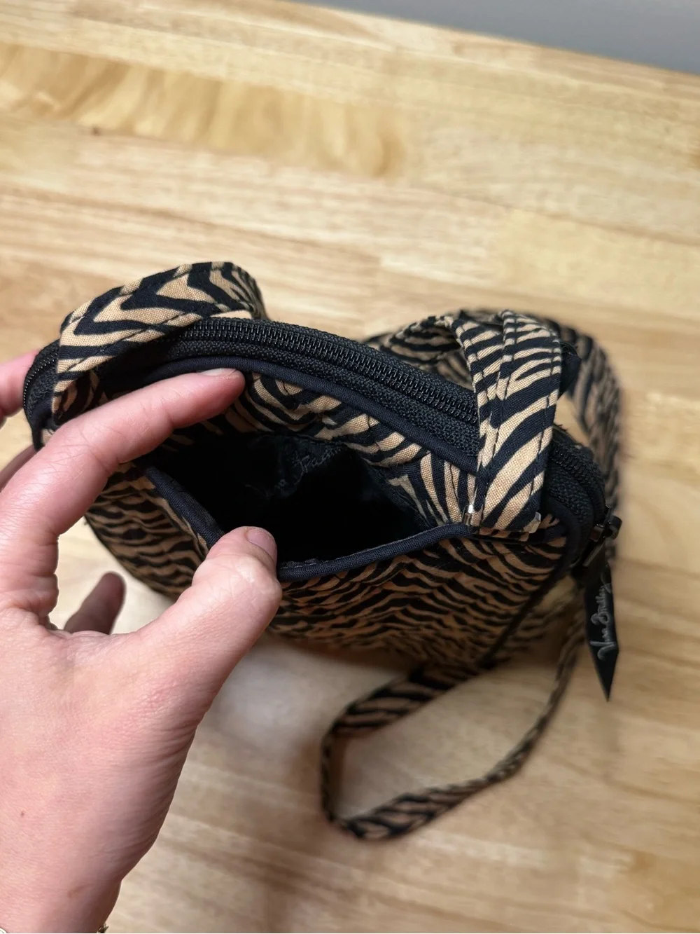 Vera Bradley Retired  Pattern Little Hipster Crossbody Bag Zebra Black Tan